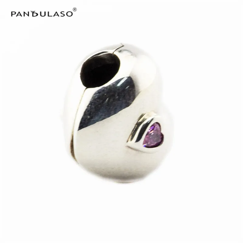 

Pandulaso Autumn Steady Heart, Pink CZ Clip Bead Fit European Charm Bracelet 925 Sterling-Silver-Jewelry Woman Jewerly DIY Bead