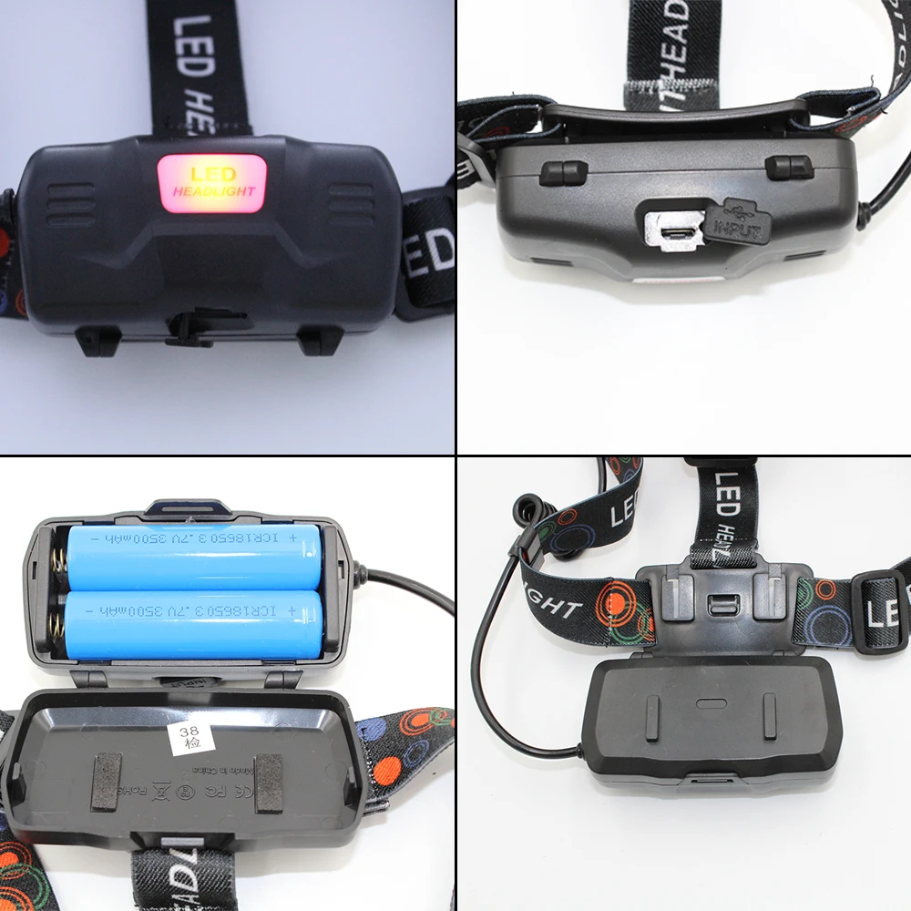 USB Перезаряжаемые налобный фонарь 5 светодиодный Масштабируемые светодиодные фары мощный налобный фонарь-1 шт. • T6+ 4* XPE охотничий фонарь для рыбалки велосипедный фонарь с USB кабелем