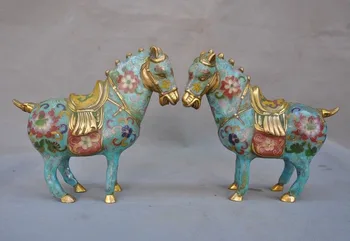 

christmas Chinese bronze Cloisonne Enamel Gilt Feng Shui success horse Horse animal statue halloween