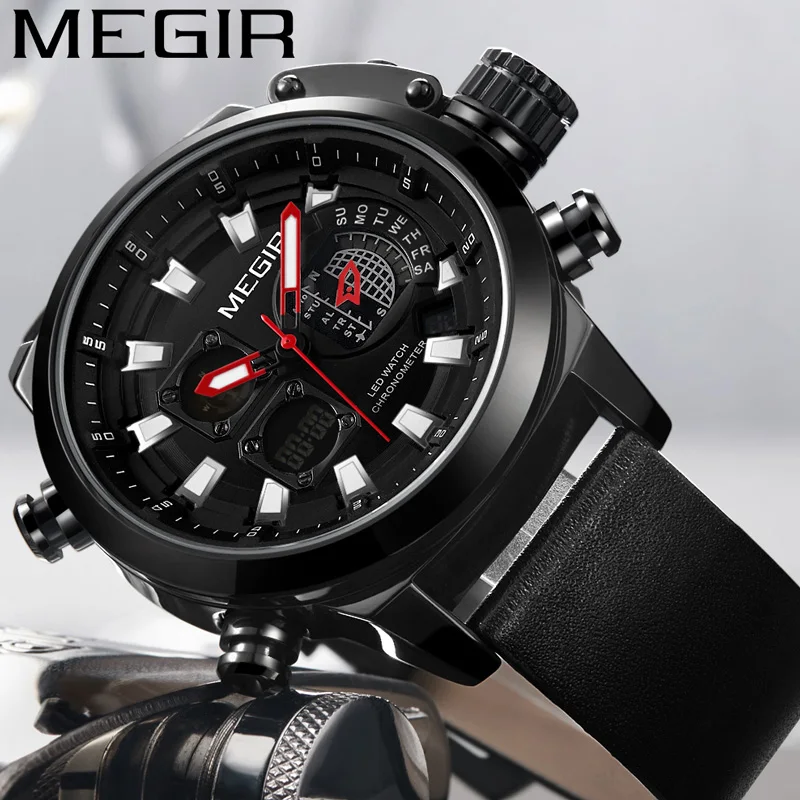 

MEGIR Men Watch Top Luxury Brand Chronograph Alarm Military Sport Wristwatch Quartz Digital Male Clock Relogio Masculino 2090