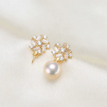 

S925 Sterling Silver Snowflake Pearl Earrings Accessory Women DIY Pearl Earrings Jewelry Findings Silver&Gold Color 3Pairs/Lot