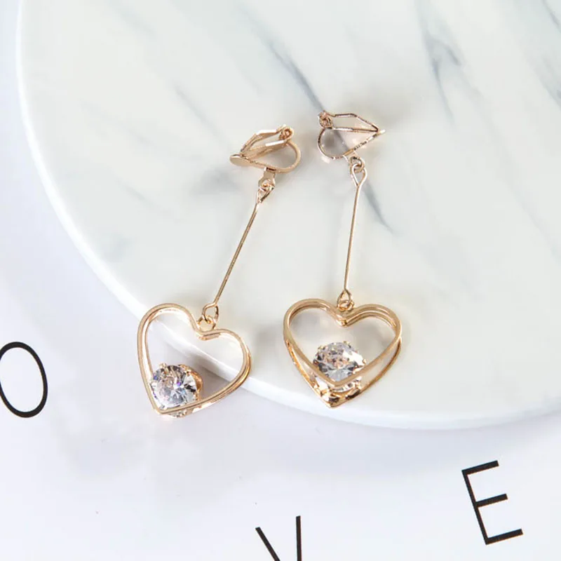Ear Clip Earrings 16 Colors Crystal Simulated Pearl Enamel Heart Star Butterfly for Women