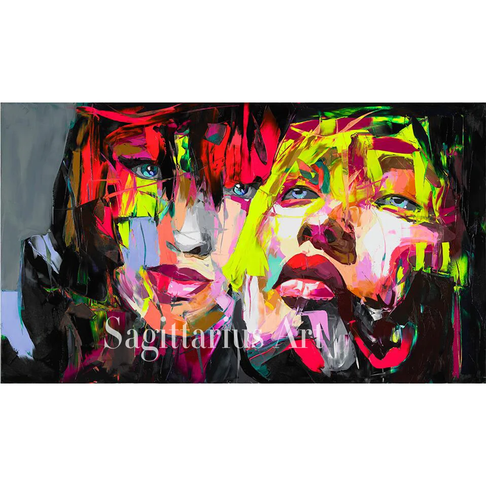 

Francoise Nielly Designer Cool Face Untitled 581 Hand Painted Palette knife Abstract Oil Painting Canvas Home Decor Fine Artwork