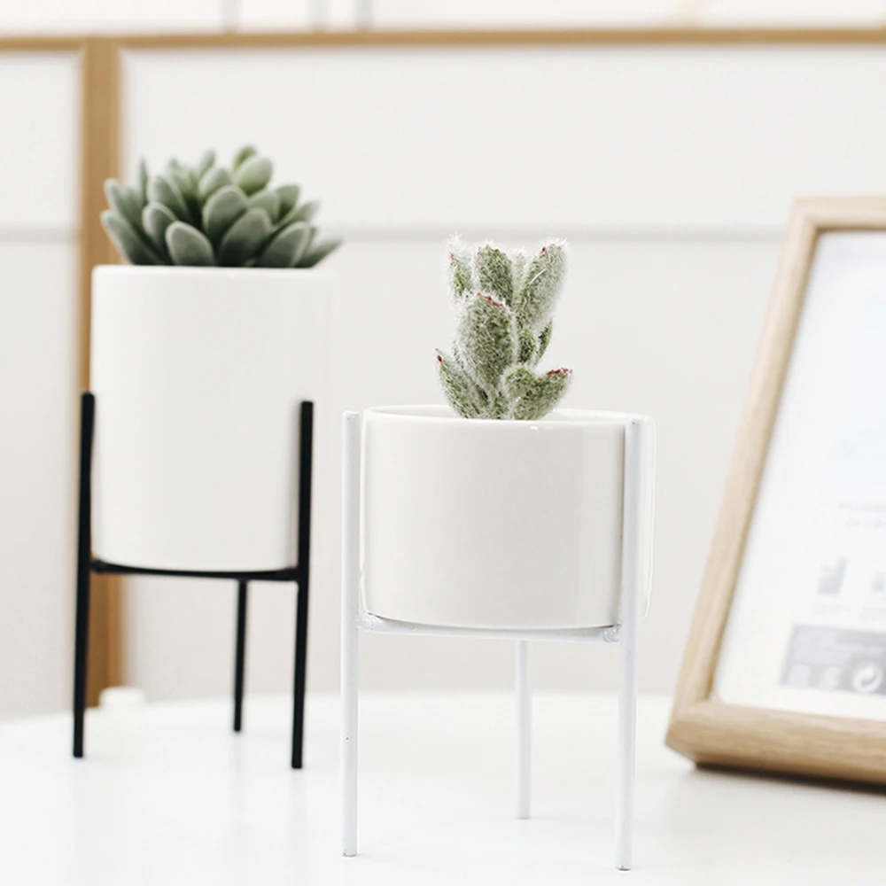 

Nordic Ceramic Plant Pot with Iron Frame Home Desktop Decor Floral Vase Chic Multifunction Candle Storage Jar Pen Holder