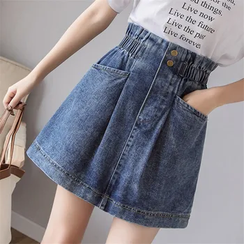 

Denim skirt 2019 New Blue Fashion Women Leisure Summer Elastic Waist skirt Spring Wild High Waist Denim Short Skirt WIN887