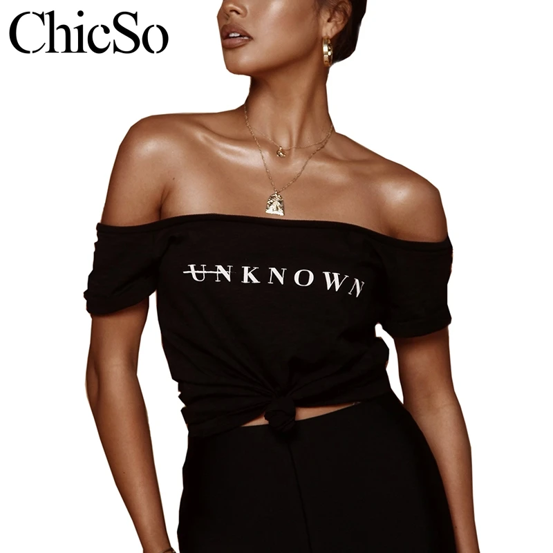 

MissyChilli Off shoulder sexy white t shirt Women letter print casual black t-shirt Female grunge aesthetic club summer top tees