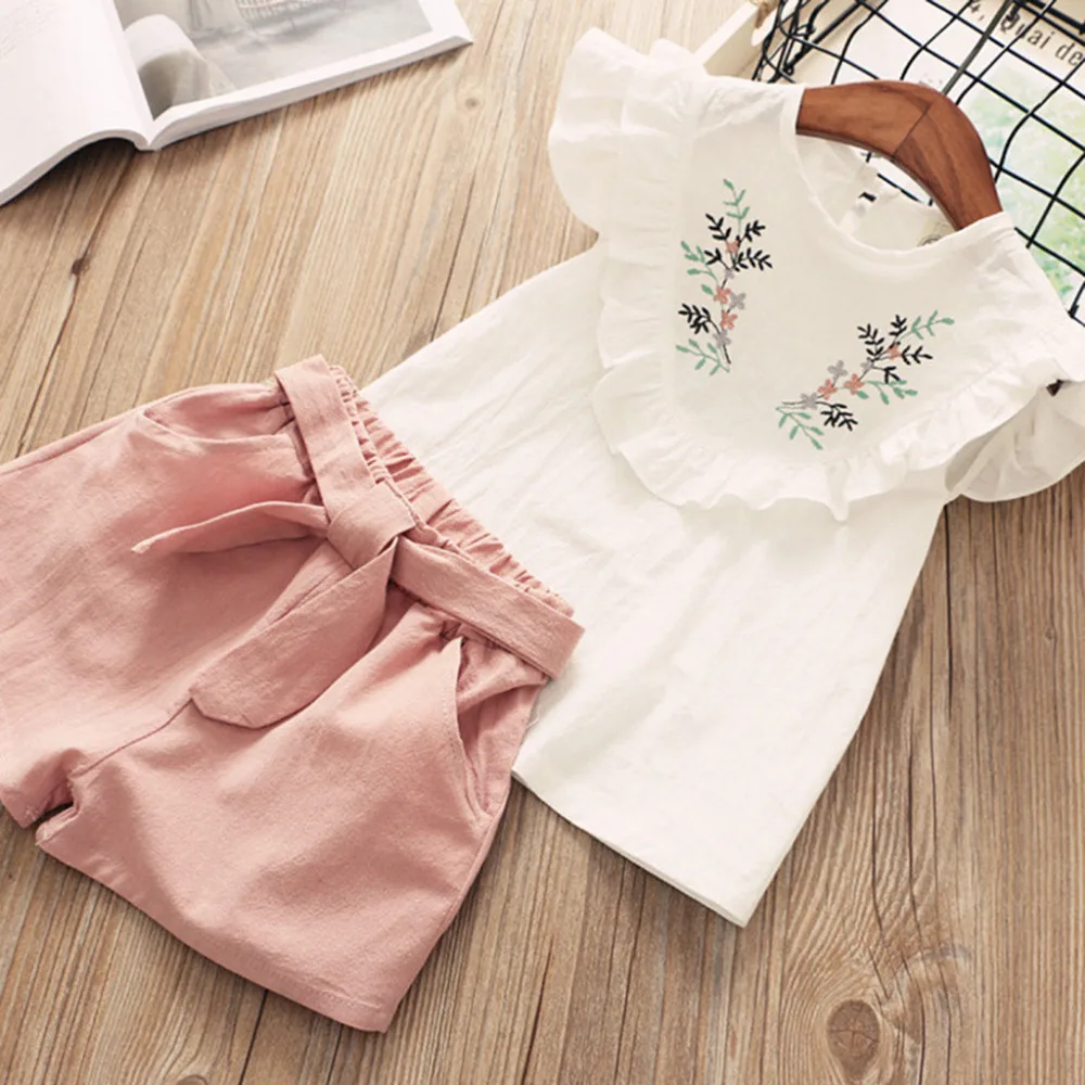 Girls Clothing Sets Summer Fashion Floral T-shirt Vest+Belt Shorts Pants Set Vetement Enfant Fille Meisjes Kleding Summer 2019 Girls Clothing Sets Summer Fashion Floral T-shirt Vest+Belt Shorts Pants Set Vetement Enfant Fille Meisjes Kleding Summer 2019