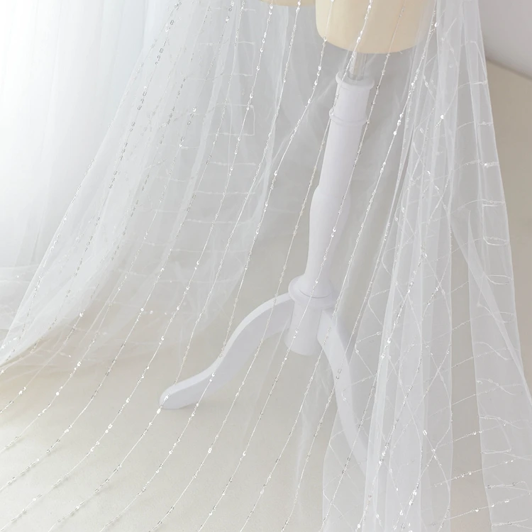 sequins lace fabrics for wedding dress 5