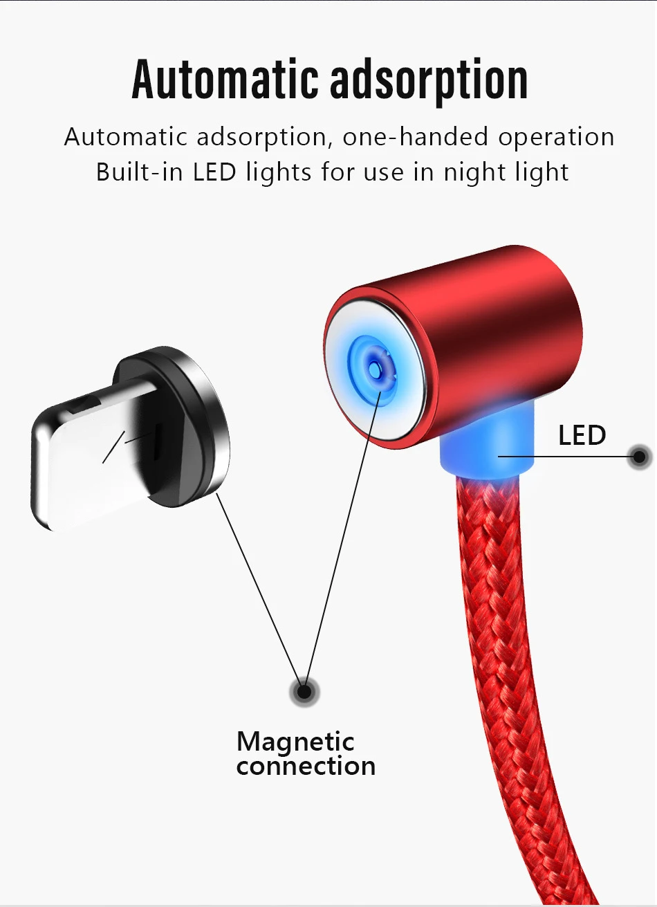 Магнитный кабель, 1 м, зарядный кабель Micro usb type C для iPhone, samsung, Xiaomi, USB-C, магнитный кабель для зарядки и передачи данных