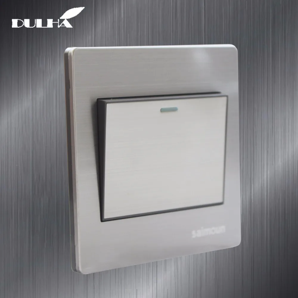 

1 Gang 2 Way Light Wall Switch 10A 110~250V 220V Electrical Push Button Lamp Switches Luxury Satin Metal Stainless steel Panel