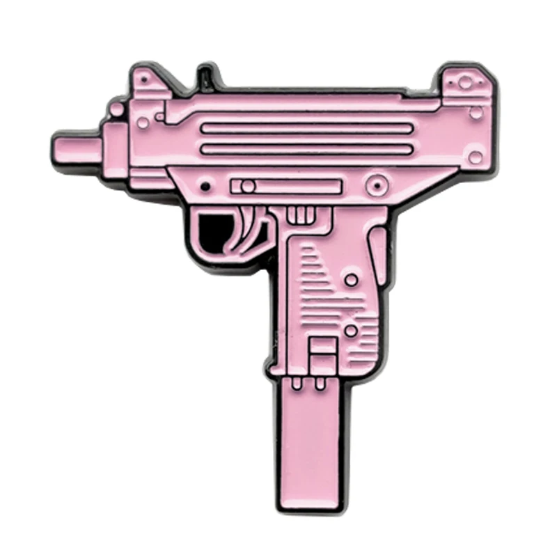 Розовая эмалированная булавка UZI, Винтажная брошь с пистолетом, значок на шляпу, милая куртка, рюкзак, аксессуары