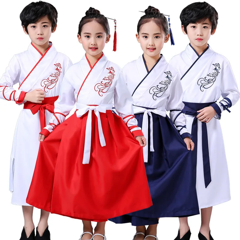 

Children traditional ancient chinese clothes boys girls hanfu dance costumes Children's Day Stage Clothing H536