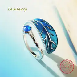 Leouerry 925 серебро Синий капли глазурь дерево кольца с листьями оригинальная индивидуальность Темперамент женские кольца, бижутерия