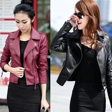 Punk Women Faux Leather Motorcycle Zipper Fashion Slim Fit Jacket Outwear Coat