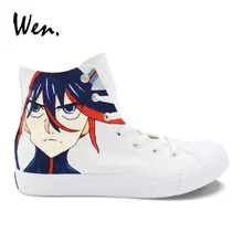 Вэнь однотонная белая парусиновая обувь на плоской подошве с перекрестными ремешками Вулканизированная обувь аниме Kill La Kill окрашенные кроссовки для мужчин и женщин повседневные плимсоллы