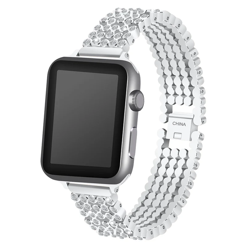 KINGBEIKE Stainless Steel Watchband For Apple Watch 38mm/40mm/42mm/44mm 1/2/3/4 Series Band Replacement Metal Bling Strap