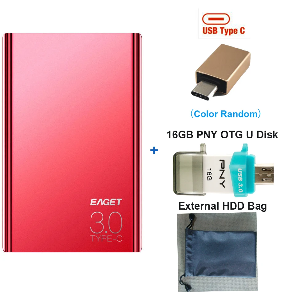 Eaget G70 HDD 2," USB 3,0 внешний жесткий диск 1 ТБ/2 ТБ Тип-c 3,0 жесткий диск hd externo disco duro жесткий диск для портативных ПК - Цвет: Red Type-C adapter