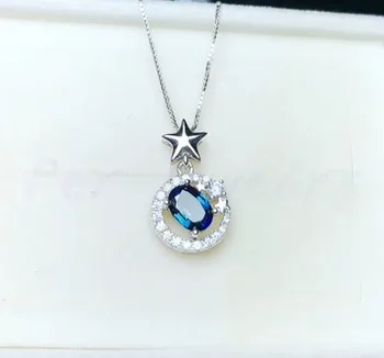 

Natural real sapphire star style necklace pendant Free shipping 925 sterling silver 1ct gemstone Fine jewelry B8110101
