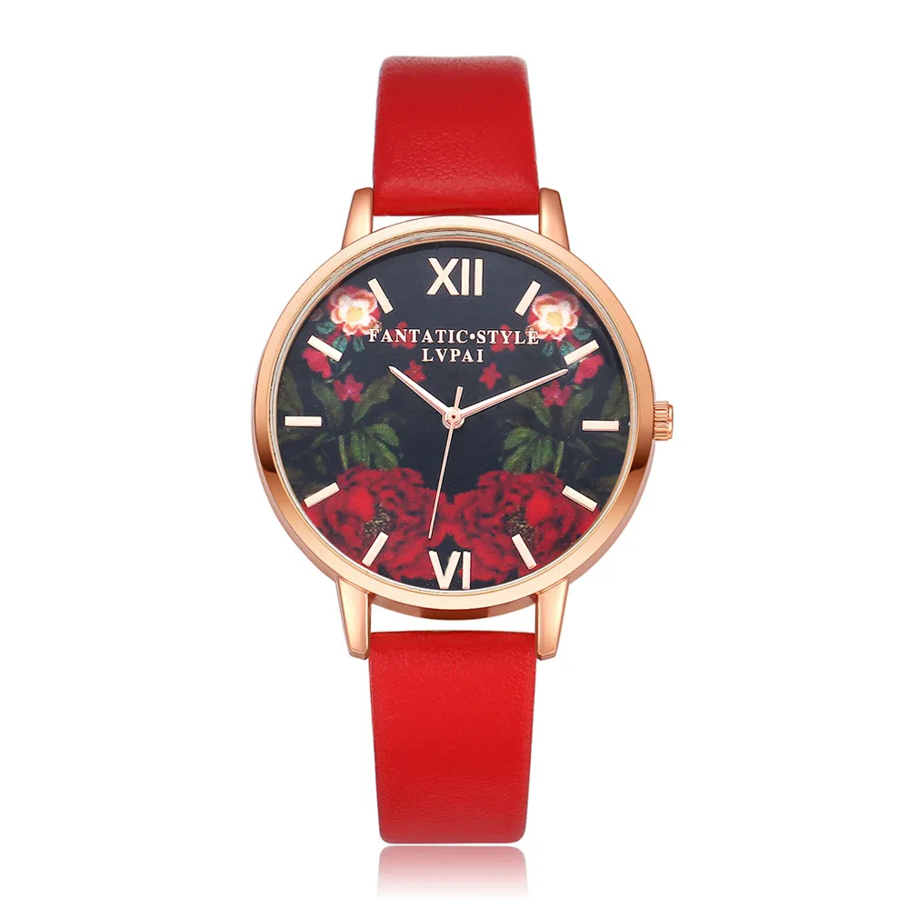 Модные женские часы для девочек с цветочным циферблатом, кожаный ремешок, кварцевые наручные часы, женские часы Montre Femme Relogio Feminino 618