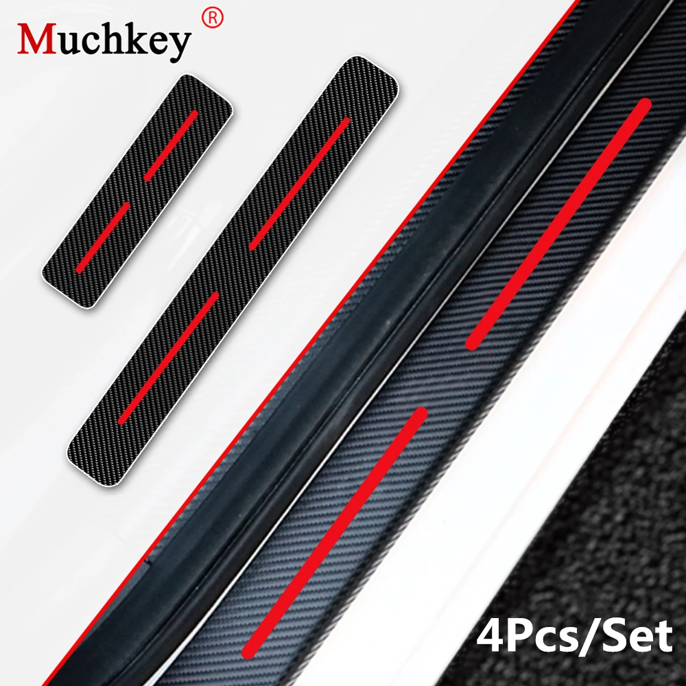 YCGLX 4Pcs for Opel VIVARO All Models Carbon Fiber Leather Car Door Sill Scuff Plate Protector Kick Pedal Threshold Bar Sticker Decoration Styling Accessory