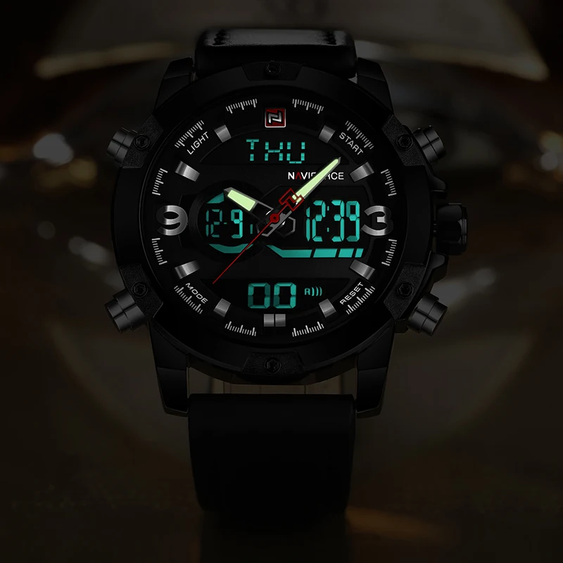 Часы NAVIFORCE спортивные армейские с кожаным ремешком кварцевые|masculino|masculinos