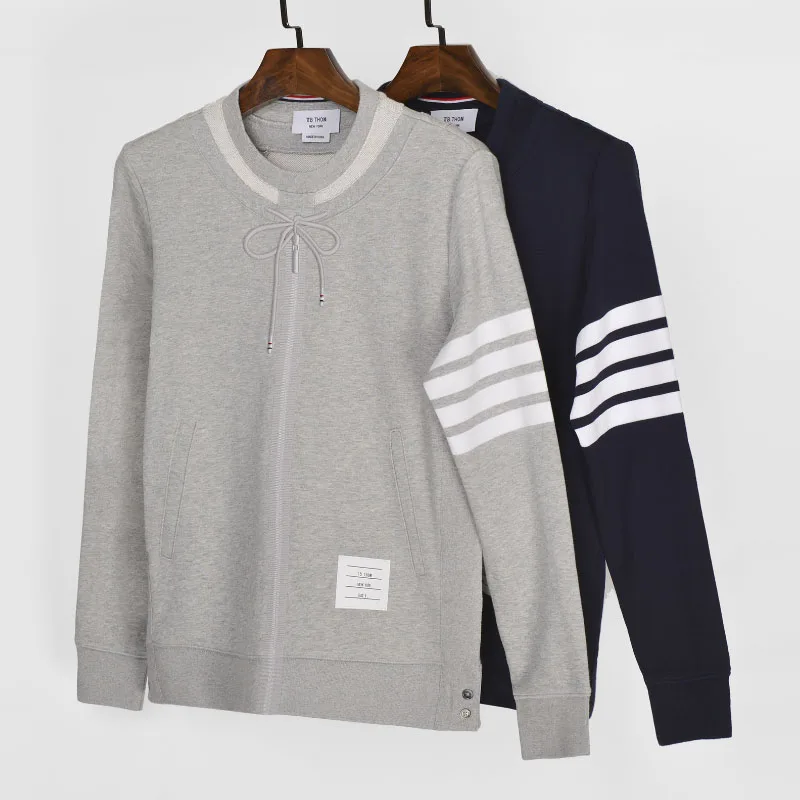 

2019 Fashion TB THOM Brand Clothing Personality Bow Embroidery Cotton jacket Men Sweatshirts O-Neck Slim Casual Sportswear Coat