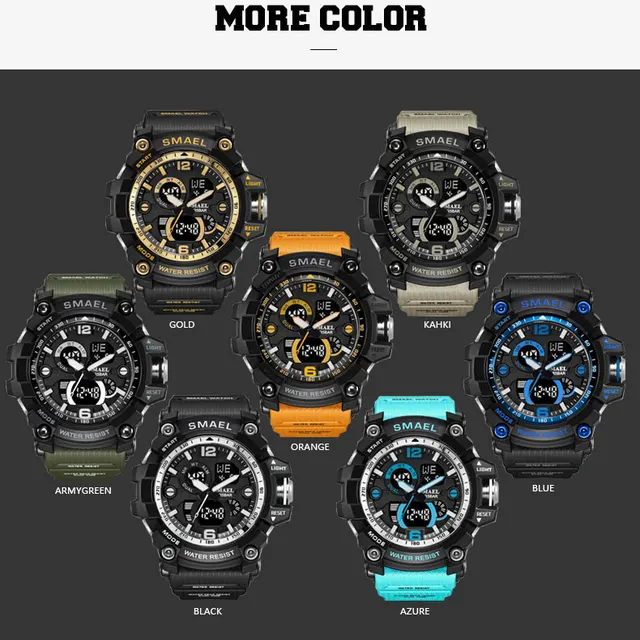 SMAEL Men Military Watch 50m wodoodporny zegarek LED zegar kwarcowy męski relogios męski 1617 cyfrowe zegarki sportowe mężczyźni tanie i dobre opinie Quartz Wristwatches Complete Calendar Shock Resistant Rattrapante Stop Watch LED display Auto Date Water Resistant Chronograph Back Light Multiple Time Zone Alarm Perpetual Calendar SMAEL Men Military Watch 50m wodoodporny zegarek LED zegar kwarcowy męski relogios męski 1617 cyfrowe zegarki sportowe mężczyźni tanie i dobre opinie Quartz Wristwatches Complete Calendar Shock Resistant Rattrapante Stop Watch LED display Auto Date Water Resistant Chronograph Back Light Multiple Time Zone Alarm Perpetual Calendar