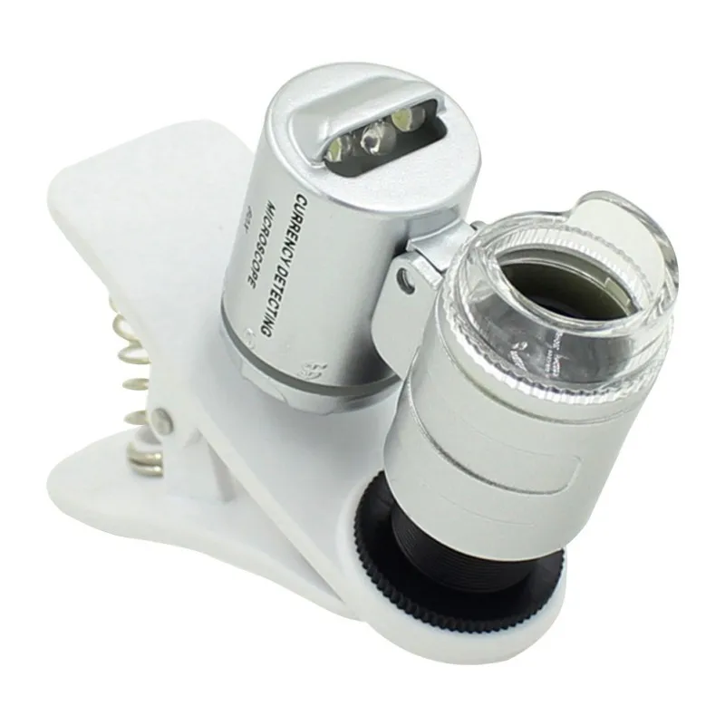 

60X Magnifying Glass Universal Mobile Phone Mini Portable Clip LED Microscope Magnifier Loupe UV Currency Detector Flashlight
