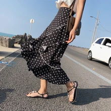 Женская модная юбка с оборкой, с высокой посадкой, с разрезом, Русалка, Женская юбка в горошек, Милая юбка Falda Jupe, новая модная юбка