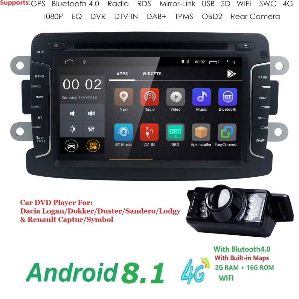 

Android8.1 7Inch CarDVD Player For Dacia/Sandero/Duster/Renault/Captur/Lada/Xray 2 Logan 2 4GWIFI GPS Navigation Radio 2GRAM CAM