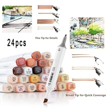 

TOUCHNEW 12/24 Color Skin Tone Set Dual Headed Artist Sketch Oily Alcohol based markers For Art Markers