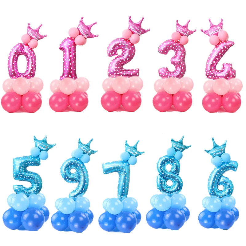 32 дюйма номер 0-9 фольги Воздушные шары Корона стенд День Рождения вечерние украшения колонны набор детский душ принадлежности стойка
