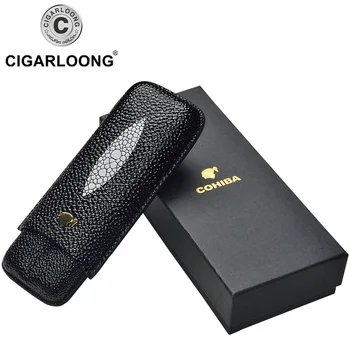 

COHIBA Cigar Accessories Travel Cigar Leather Case Holder 2 Tubes Mini Portable Cigar Humidor Cigarette Case W/Gift box CP-1019