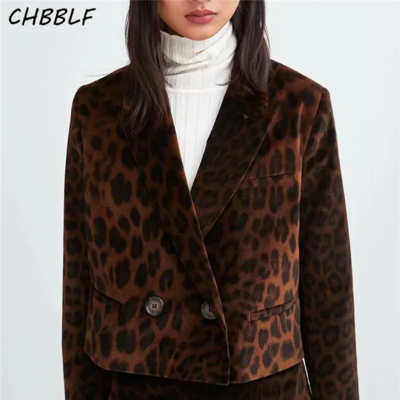 

CHBBLF women leopard print velvet short coat animal pattern long sleeve coats female retro outerwear tops DFJ6578