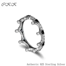 Заколдованная Корона кольцо 925 пробы 100% Серебро Ясно CZ и черный кристаллы Кольца для женщин подарок DIY ювелирные украшения PFR177