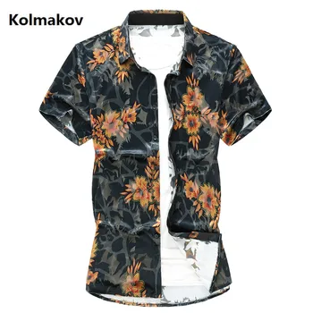 

2019 summer shirt men fashion casual printing Velvet mens short sleeve shirts Men's Embroidery men's shirts full size M-7XL
