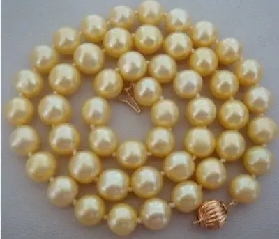 

DD Wholesale FREE SHIPPING 18"8-9MM NATURAL SOUTH SEA GENUINE GOLD PERFECT ROUND PEARL NECKLACE