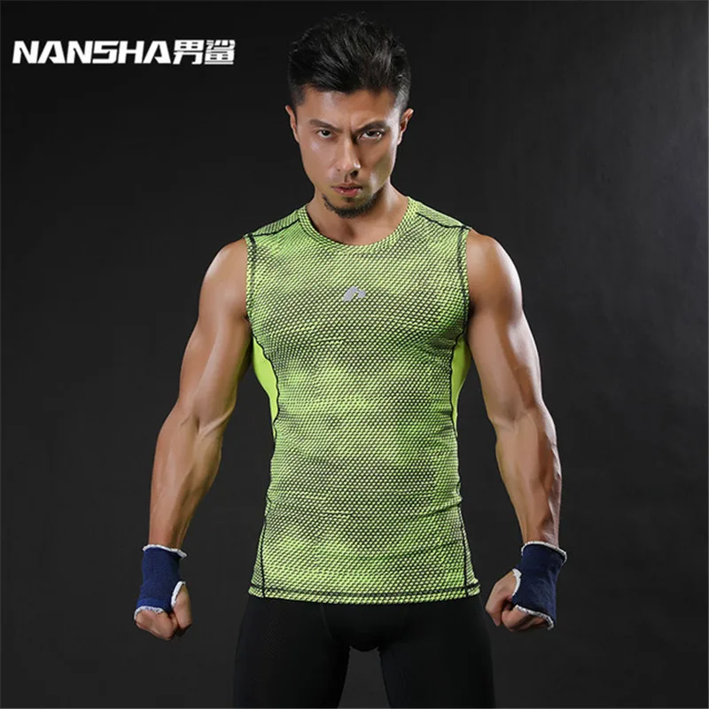 NANSHA Brand Breathable Quick Dry Men's Sporting Vest Clothing Compression Tank Tops Workout Tight-fitting Clothes Sportwear | Мужская