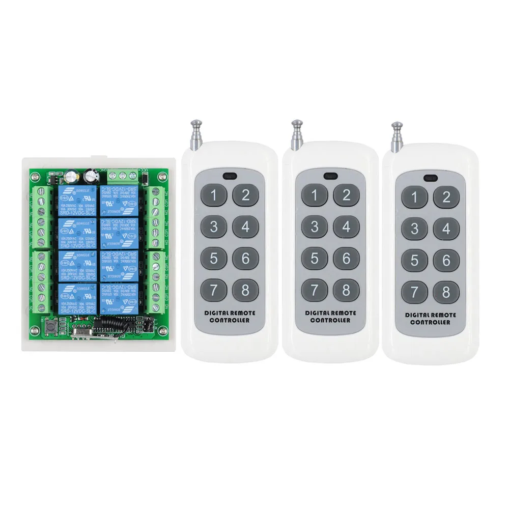 

433Mhz DC 12V 8 CH RF Wireless Remote Control Switch Remote Control System 8CH Relay Receiver +8 Button Transmitter