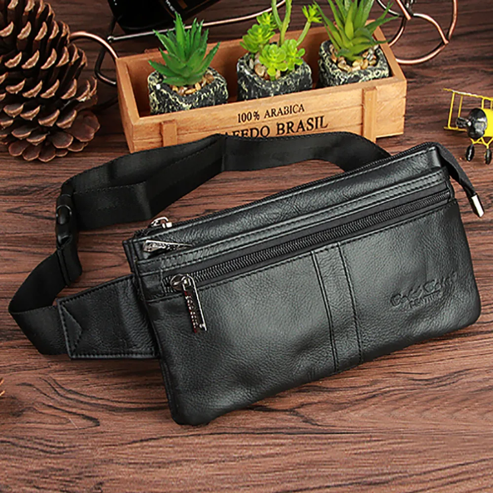 

Men Genuine Leather Crossbody Chest Day Pack Casual Shoulder Messenger Bags Multi-functional Loops Hip Belt Waist Pack Bag Purse