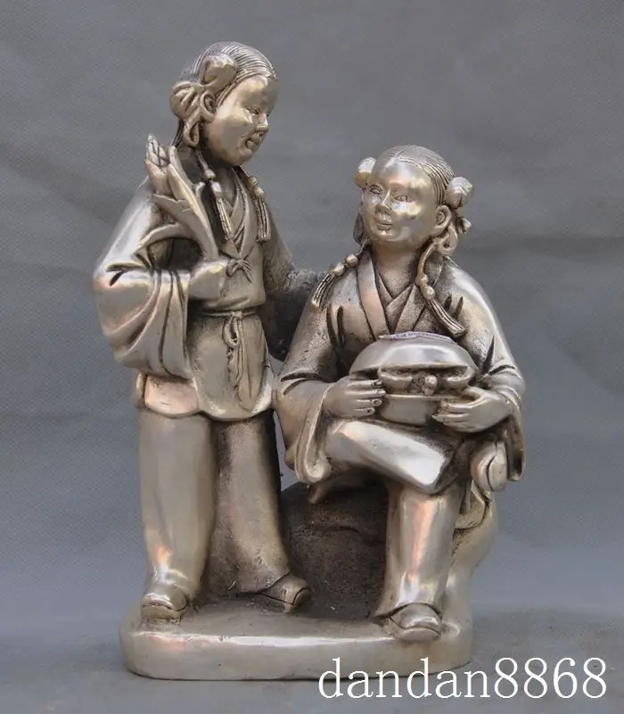 

christmas old chinese folk silver Wo Hop two Immortals God of love gods buddha statue halloween