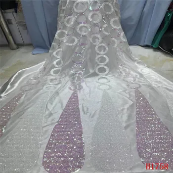 

African Lace Fabric High Quality Pink + white French tulle mesh sequins Lace Fabric for wedding dresses HJ1758-1