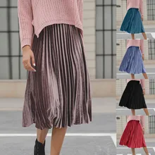 Feitong Женская мода Однотонная юбка высокая талия Повседневная юбка в складку