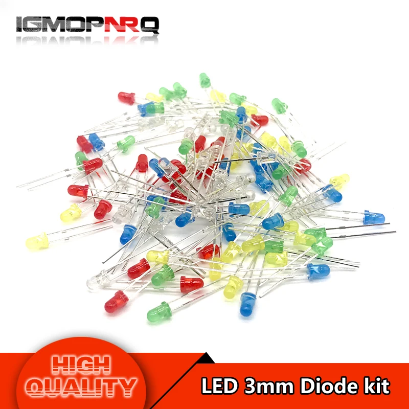 

5Colors*20PCS=100PCS 3mm LED diode Light Assorted Kit Red Green Yellow Blue White Mixed Color light LED MIX