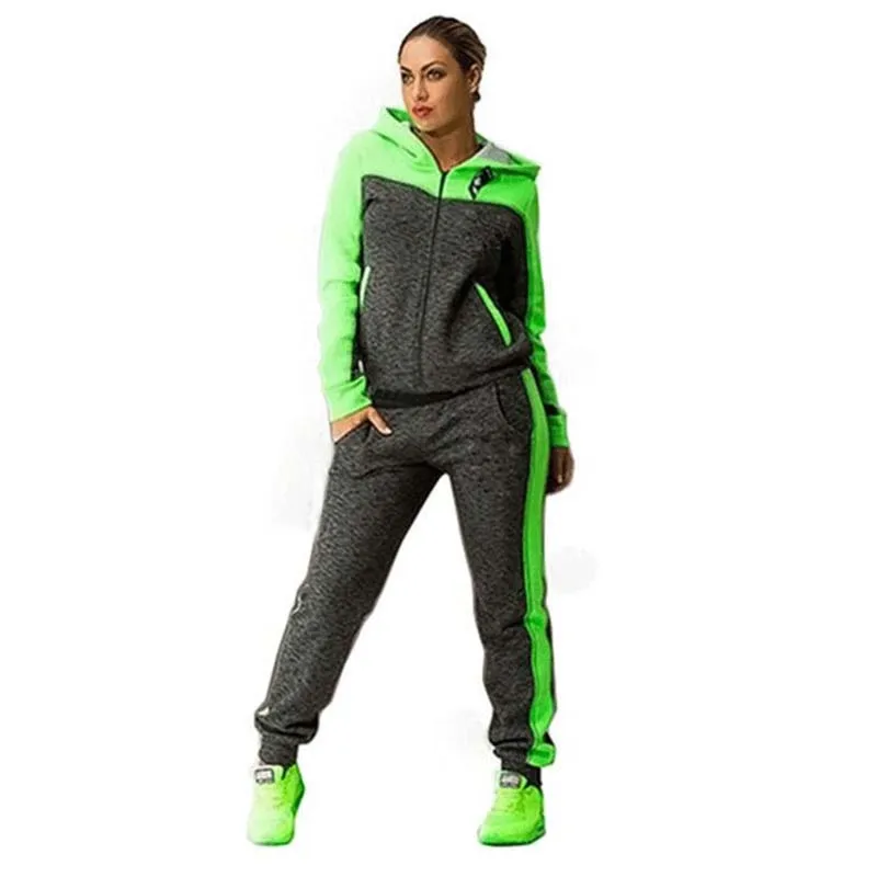 Высокое качество 4XL спортивный костюм свитер с капюшоном костюм набор зеленый Тонкий Повседневная Женская одежда спортивная одежда фитнес-тренировочный комплект Женская одежда