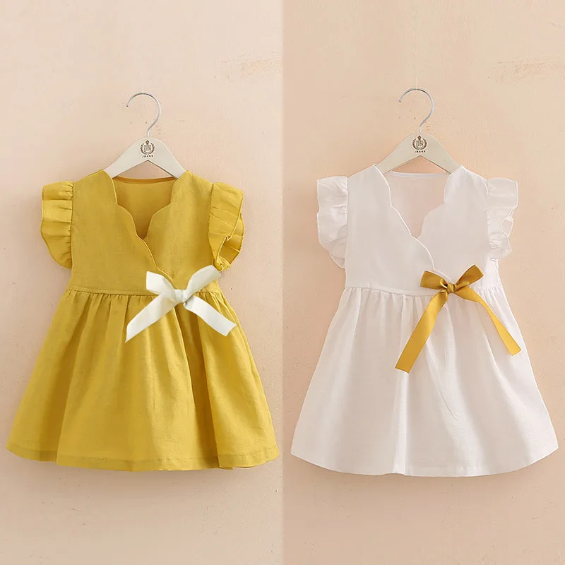 

Baby Bow Tunic 2019 Summer New Girls Children's Clothing Children's Small Flying Sleeve Dress