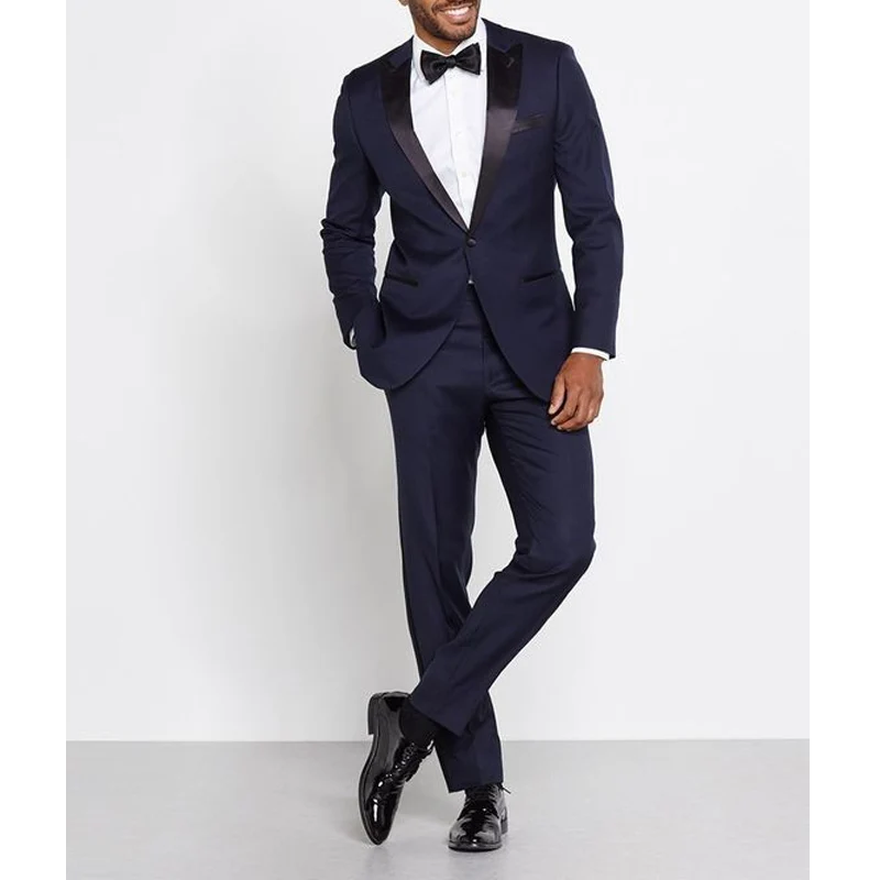 Navy Blue Slim Fit Men Suits for Prom Evening Dress Peaked Lapel
