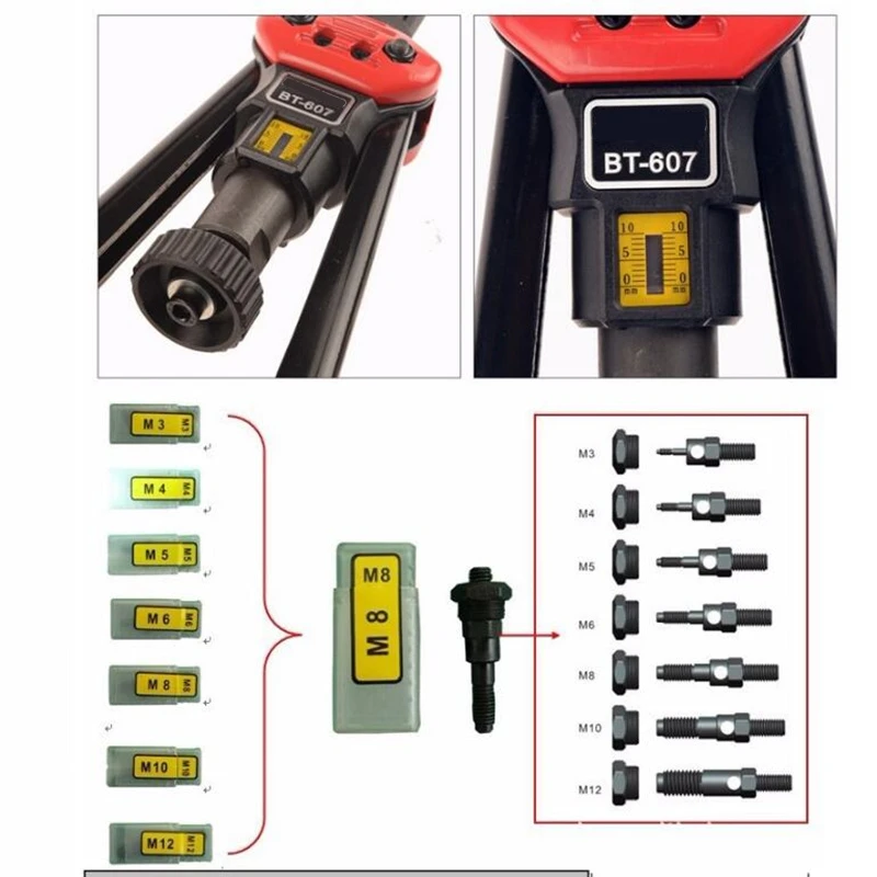 Клепальный Пистолет 17 "Слепой трудоэкономный Тип заклепки гайка пистолет тяжелая рука насадка инструмент ручной оправки M3 M4 m5 m6 m8 m10 m12 BT-607