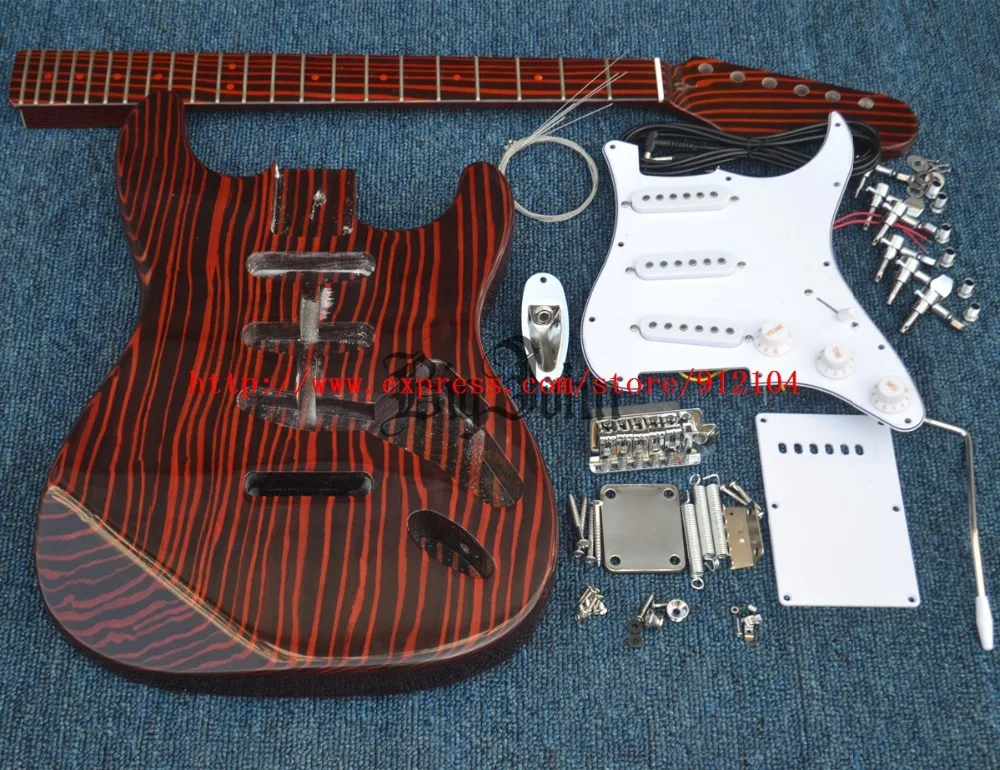 new unfinished electric guitar with zebra wood body/neck free shipping