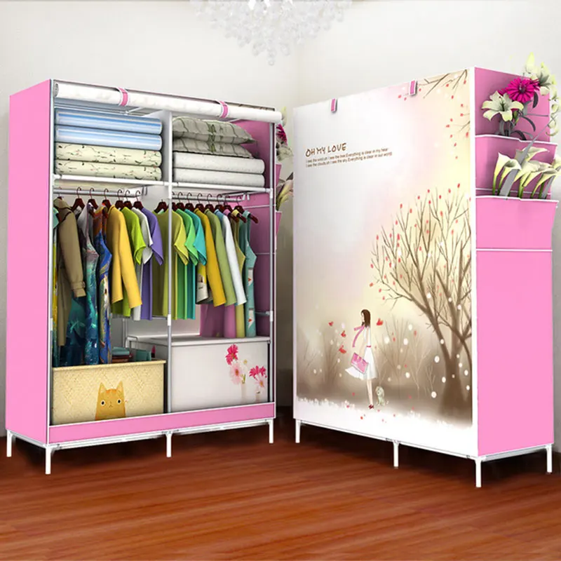 بسيط قماش متعدد الاستخدامات دولاب قابل للطي DIY الجمعية غرفة نوم خزانة تخزين الملابس بانورامية نمط كبيرة خزانة خزانة